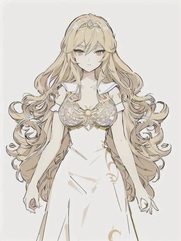 a drawing of a woman with long hair and a dress, blonde Long Hair Anime Girl, Anime Goddess, Long Hair Anime Girl, ((a beautiful fantasy empress)), Anime Art Nouveau, In a dress, Blonde Princess, Sailor Galaxia. beautiful, !!Full body portrait!!, Anime female full body art, Girl cartoon character design,masterpiece , best quality