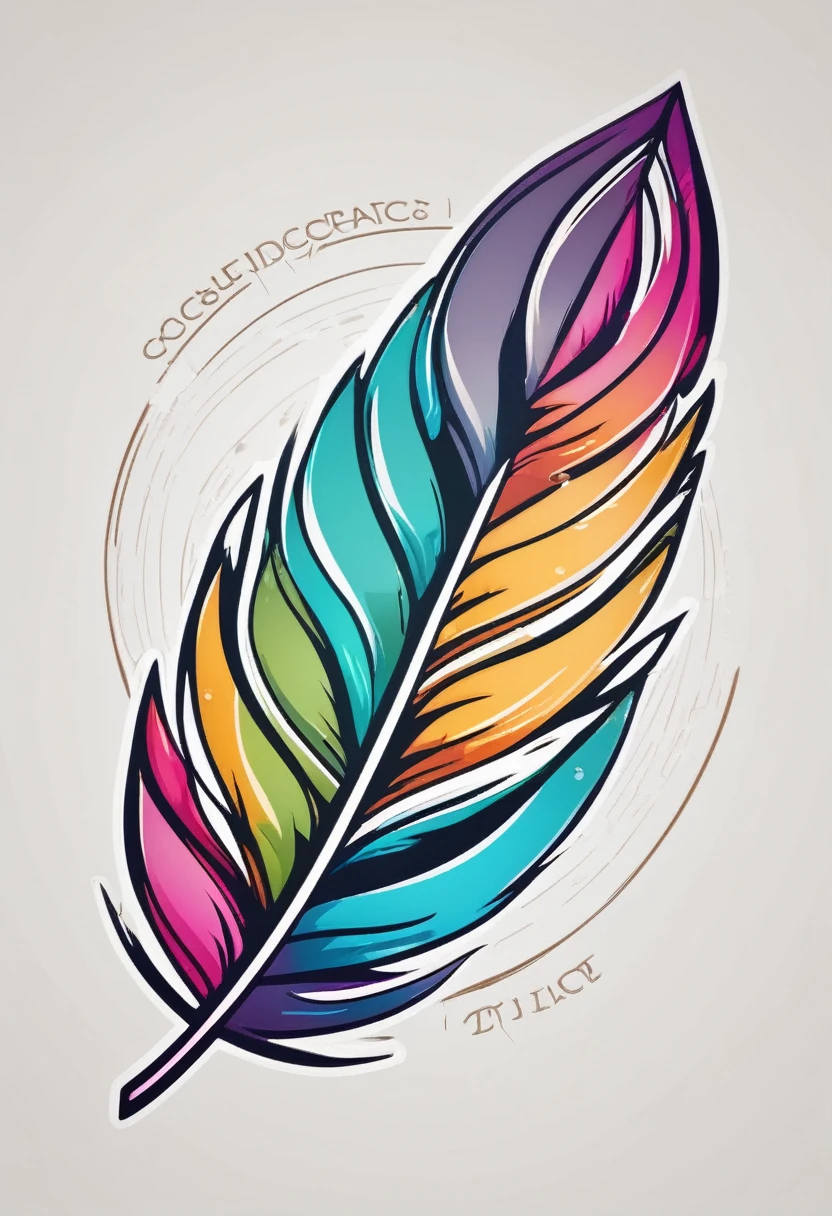 logo, diamond shape 3 colored feathers, highlight in colors, creative, inside a circle, and a brush in the background