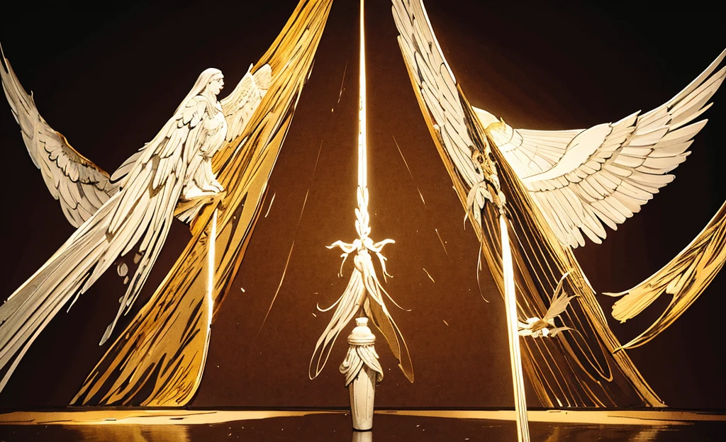 A biblical archangel, of the Christian religion, made in the style of Leonardo da Vinci as dictated by Christianity, in front position, on a white background looking towards me spreading its 4 wings, erect and facing me, with garments similar to those of Jerusalem, with clothing similar to those worn in the era of Jesus and the angel is seen in the art style of Leonardo da Vinci