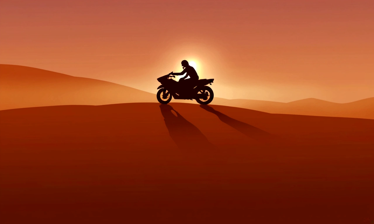 masterpiece, best quality, The silhouette of the rider, a long-haired woman, and the motorcycle is clearly visible against the glowing sky. 