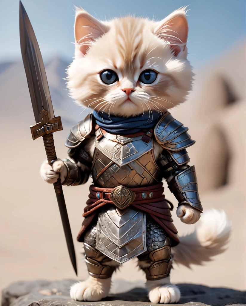 High-detail images　Himalayan kitten　Warrior　Wearing armor　Full Body Shot　Looking straight at me　