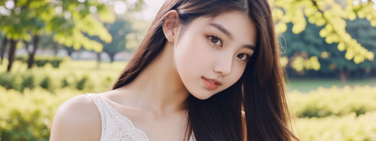 Odalys Steeve, 23 years old, long waving hair dark brown, beautiful detailed eyes dark green iris, beautiful detailed lips, firm bust, extremely detailed eyes and face, long eyelashes, wearing simple white long dress, standing, full-body shot, high res, real photo