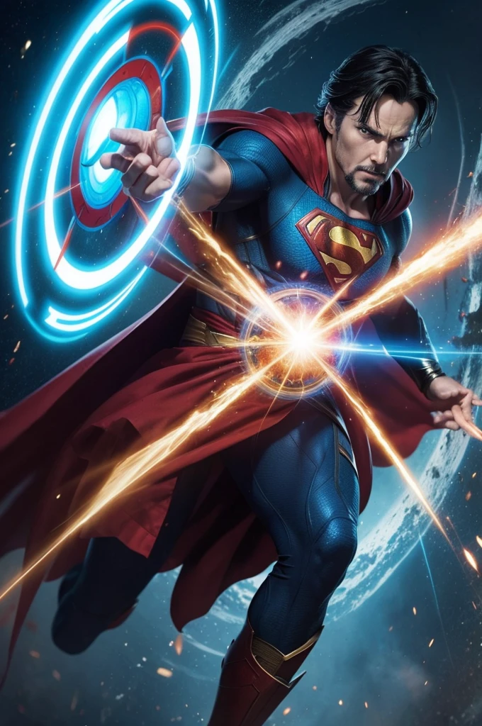 Then Superman notices the portal and quickly goes down, landing in front of Doctor Strange.