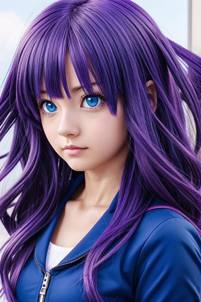 Anime girl my hero academia blue eyes hair with purple streaks 