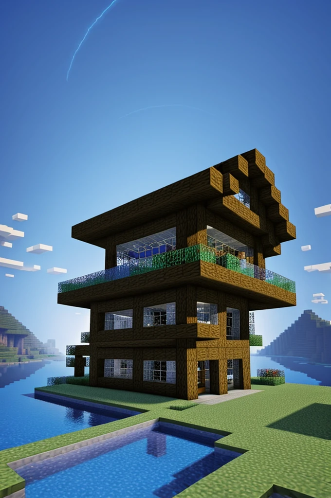 Minecraft house backround blue theme with a title thunder