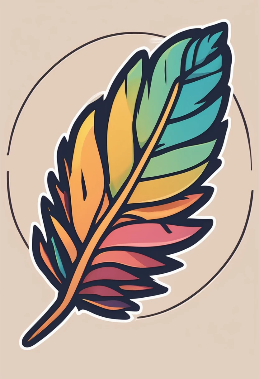 logo, pine cone shape 3 colored feathers, highlight in colors, creative, inside a circle, and a brush in the background
