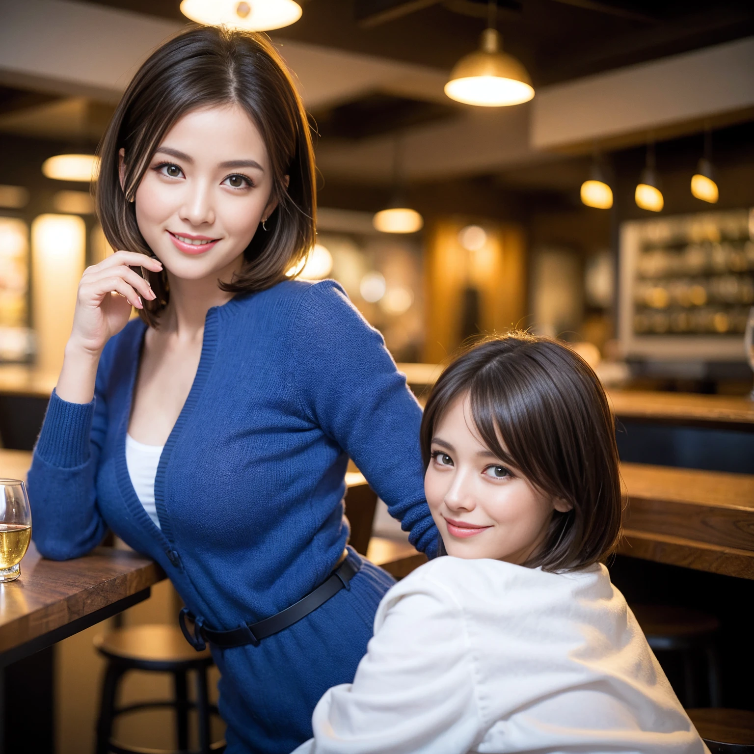 ((Highest quality、8K、masterpiece:1.3))、slimカップル、modelカップル、(Realistic, Intricate details:1.2), full-course dinner、Wine Party、Amazing view of the sunset sky and clouds、A bright smile、The wonderfulness of smile、Bright image、The beauty of wine, Beautiful Face, blue eyes, The light shines on your face, Blushing, short hair,Bright Face、 (Age 37), 39 years old, red wine 、Appetizers、Italian food、Wine bottle、Champagne、sparkling wine、Two beauties、Brown Hair、Shortcuts、Long sleeve shirt、dress、Beautiful woman 1, (slimな顔), (The body is slim), (Brown Hair), (Shortcuts), cheeks turn a little red,Attractive beauty、restaurant, In a prominent place (From the waist up) Nova Frog Style, actress, model, Upper Body, White wine, slim, wine glass, 中央に置かれたwine glass, smile, (smile: 1.15), Beautiful fine grain, Depth f/2,saturation, High Contrast, Strong light and shadow,Moist Body:1.5、3D texture、Delicate eyes、Brown Hair、The hair is very shiny、