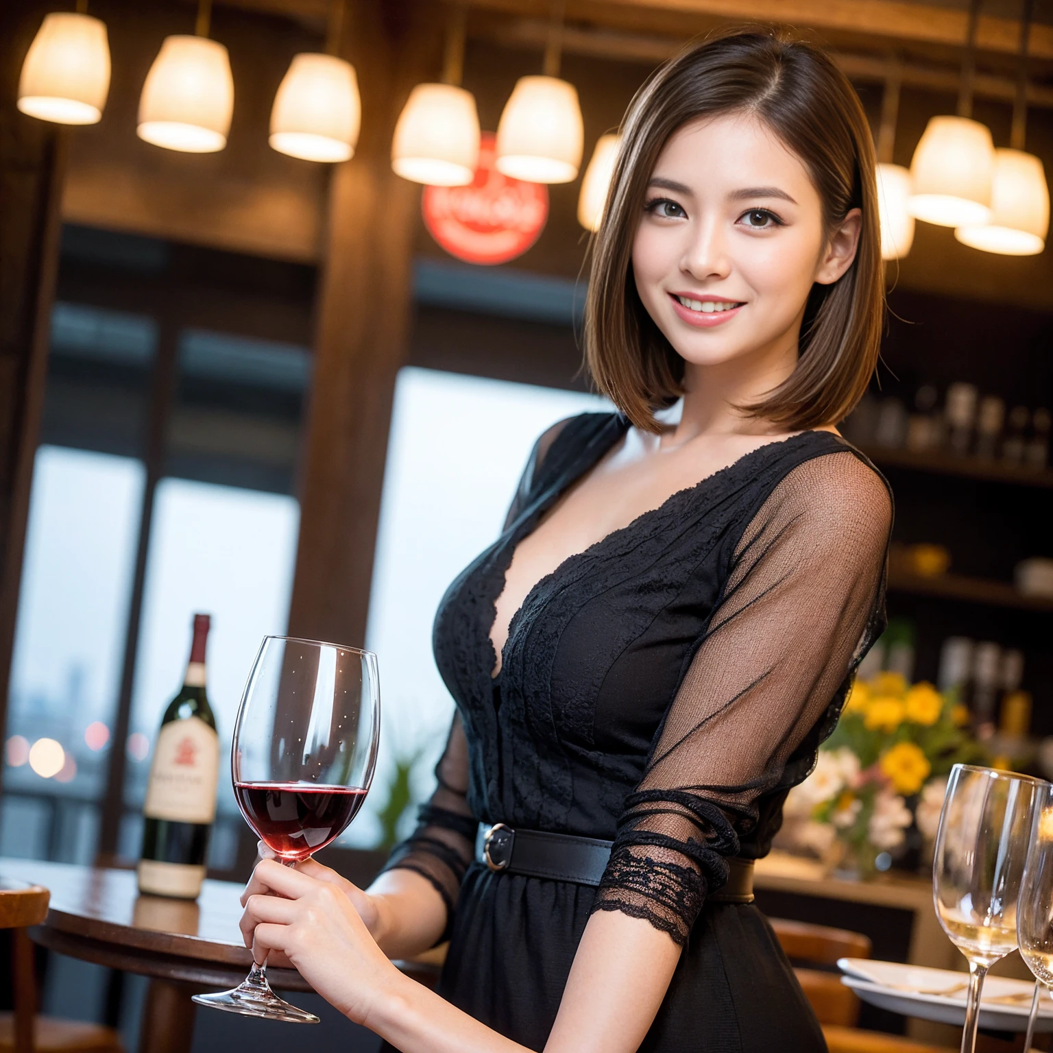 ((Highest quality、8K、masterpiece:1.3))、slimカップル、modelカップル、(Realistic, Intricate details:1.2), full-course dinner、Wine Party、Amazing view of the sunset sky and clouds、A bright smile、The wonderfulness of smile、Bright image、The beauty of wine, Beautiful Face, blue eyes, The light shines on your face, Blushing, short hair,Bright Face、 (Age 37), 39 years old, red wine 、Appetizers、Italian food、Wine bottle、Champagne、sparkling wine、Two beauties、Brown Hair、Shortcuts、Long sleeve shirt、dress、Beautiful woman 1, (slimな顔), (The body is slim), (Brown Hair), (Shortcuts), cheeks turn a little red,Attractive beauty、restaurant, In a prominent place (From the waist up) Nova Frog Style, actress, model, Upper Body, White wine, slim, wine glass, 中央に置かれたwine glass, smile, (smile: 1.15), Beautiful fine grain, Depth f/2,saturation, High Contrast, Strong light and shadow,Moist Body:1.5、3D texture、Delicate eyes、Brown Hair、The hair is very shiny、
