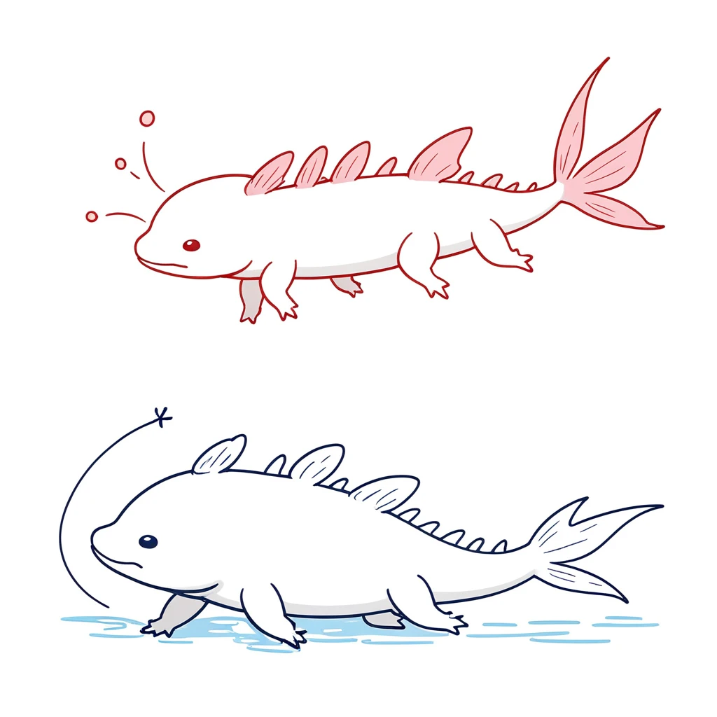 1 axolotl only,simple,(white background:1.4),doodle,scribble,minimalism,diagrammatic drawing, Day Dream