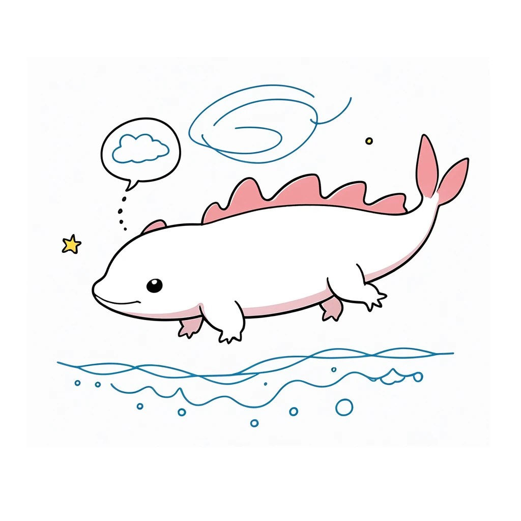 1 axolotl only,simple,(white background:1.4),doodle,scribble,minimalism,diagrammatic drawing, Day Dream