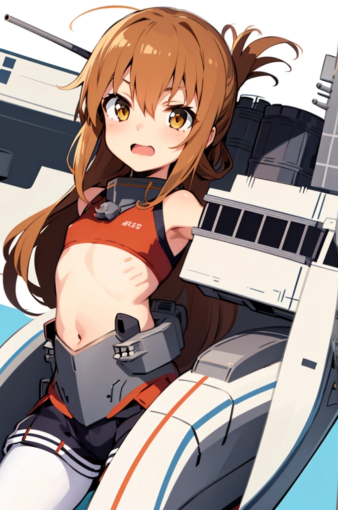 inazuma (Kantai Collection)Default(Ultra flat, Flat Shading), 1 Girl, I'11 years old,Baby Face,small sweater,(naked),Very short stature,Very thin limbs,Strong sunlight,positive,small,Flat chest、The extremely slim skirt is precisely and precisely reproduced.,Fine and clean cracks,small ,School Playground,smile,(Always accurate, Detailed and clean fingers:1.3),Blushing a lot,Summer vacation,bright,bright色, Anime-style images, Ghibli style,good,panties,Skirt flip,,((Browsing Caution))