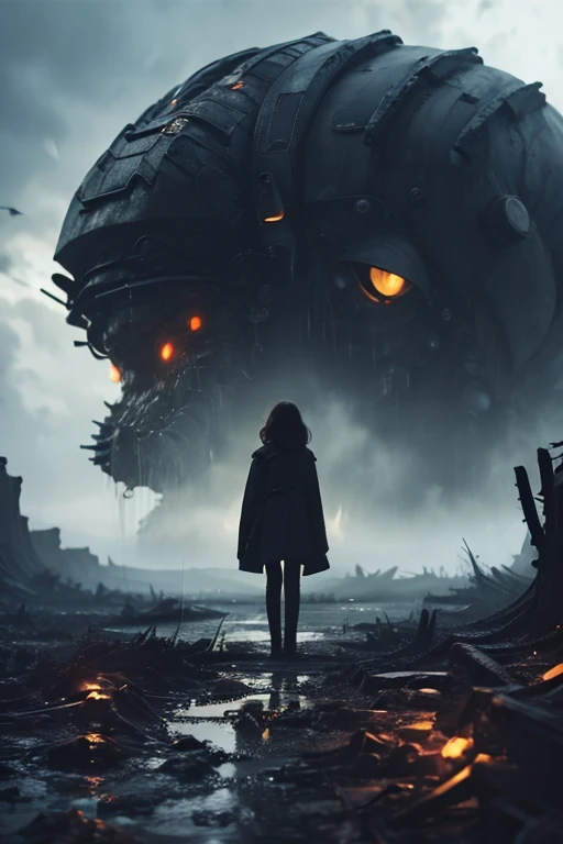 "A frightening entity, alien-looking, moving fast, with a dark and threatening background."