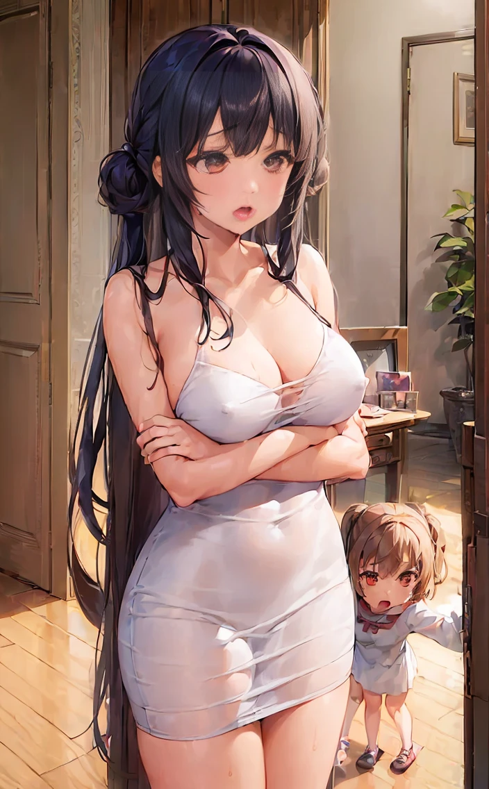 ((Two Girls:1.5))、(((Ages 6 and 10)))、Are standing、(Big and small breasts:1.2),Embrace、kiss、(caress:1.6)、heart、orgasm,(Saliva exchange:1.2),(naked:1.5),(Lesbian),(Height difference 20 cm:1.3),School