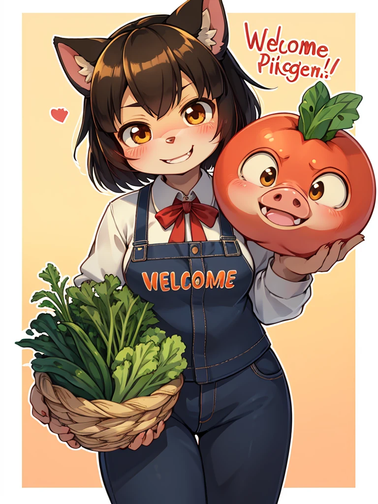 Pig Gorilla, Greengrocer, Kaoru Kumada , Welcome! , pop design , bold line , Fujiko Fujio style , troublemaker , Loved vegetables, and loved by vegetables