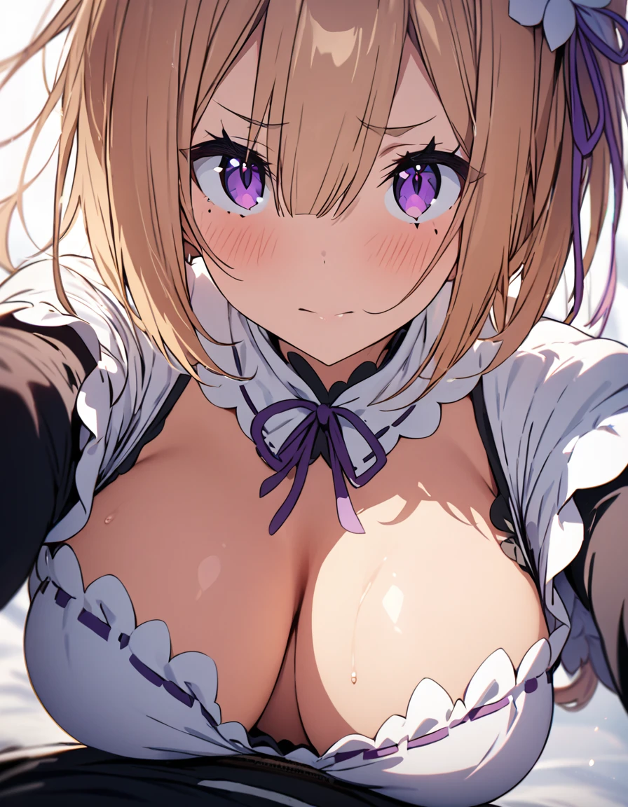 (Re:zero), (masterpiece, best quality, ultra detailed), (looking at viewer), ( girl, pov, hetero, ),