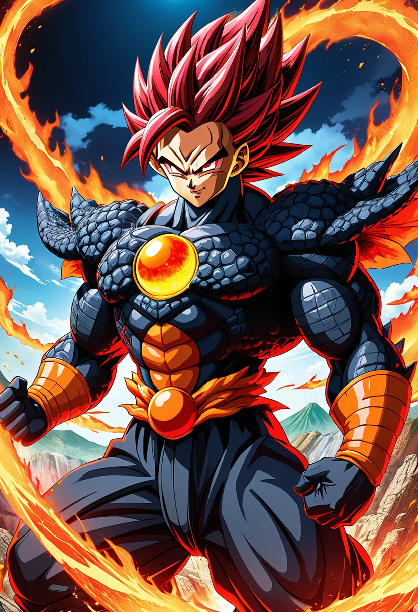 Kaiju No8 has a handsome face and piercing red eyes. In his transformed state, he radiates extreme instinct and power, creating an epic anime about this man of energy. See how he manipulates fire and lava in stunning anime artwork that will blow your mind. This concept art is straight from the Dragon Ball Universe, with manga-style 8k wallpapers that will transport you to another dimension. Get ready to be amazed by this detailed piece of digital anime art