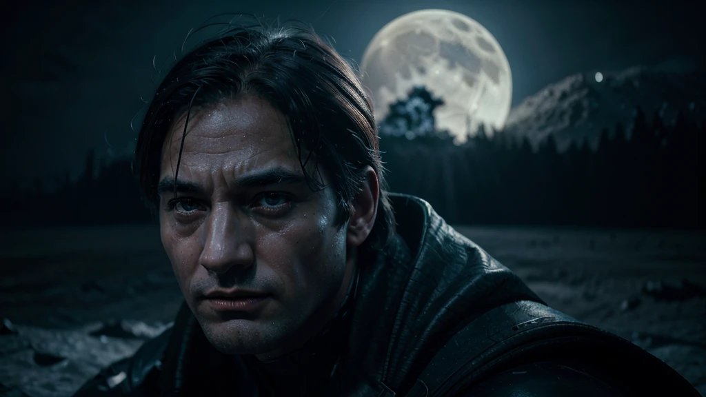 a crying batman on the moon, cinematic lighting, dramatic shadows, atmospheric, moody, melancholic, photoreal, high detail, intricate, dramatic composition, beautiful colors, deep blue tones, glowing moon, detailed facial features, crisp textures, hyper realistic, award winning digital art, masterpiece