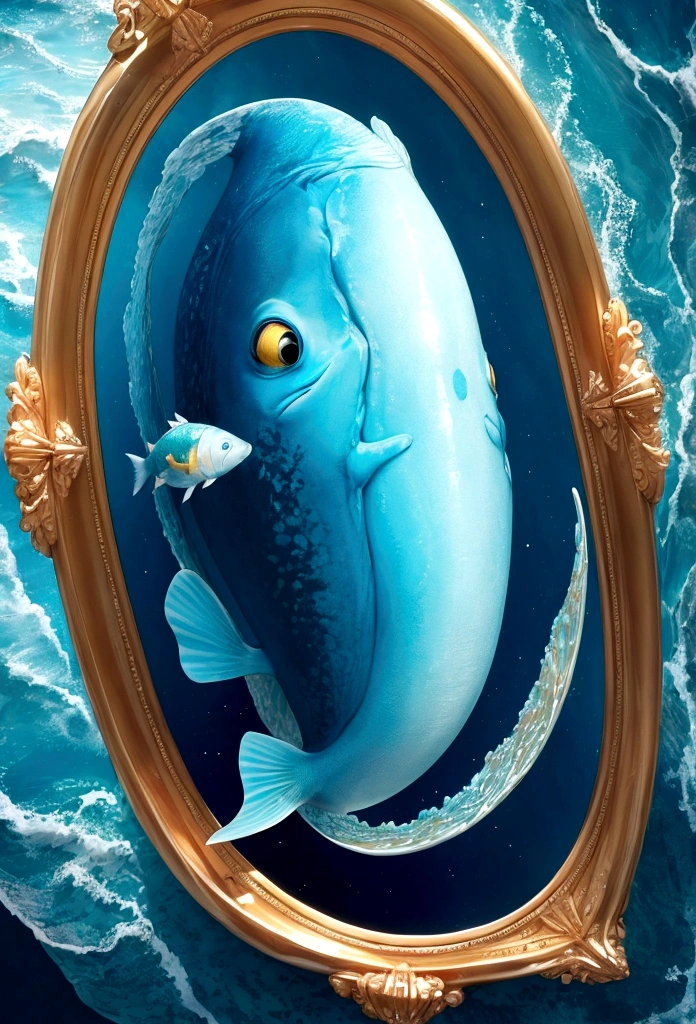 a sky who looks like a ocean aroud the earth and a fish who swiming in