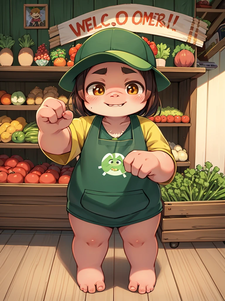 Pig Gorilla, Greengrocer, Kaoru Kumada , Welcome! , pop design , bold line , Fujiko Fujio style , troublemaker , Loved vegetables, and loved by vegetables , stuff one's cheeks