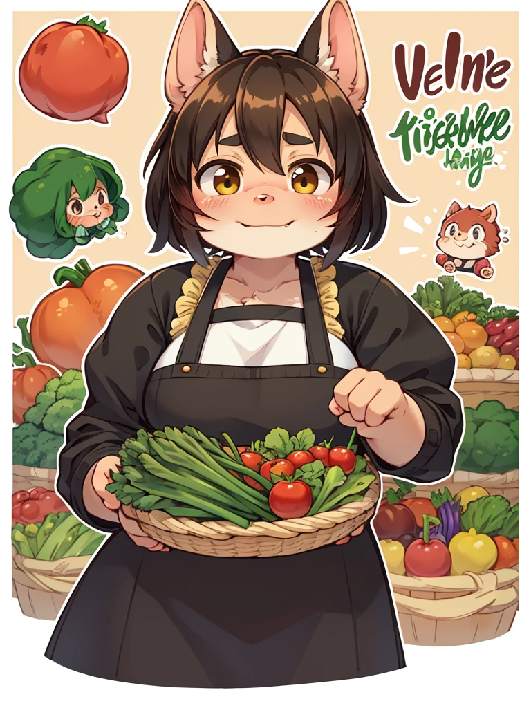 Pig Gorilla, Greengrocer, Kaoru Kumada , Welcome! , pop design , bold line , Fujiko Fujio style , troublemaker , Loved vegetables, and loved by vegetables , stuff one's cheeks