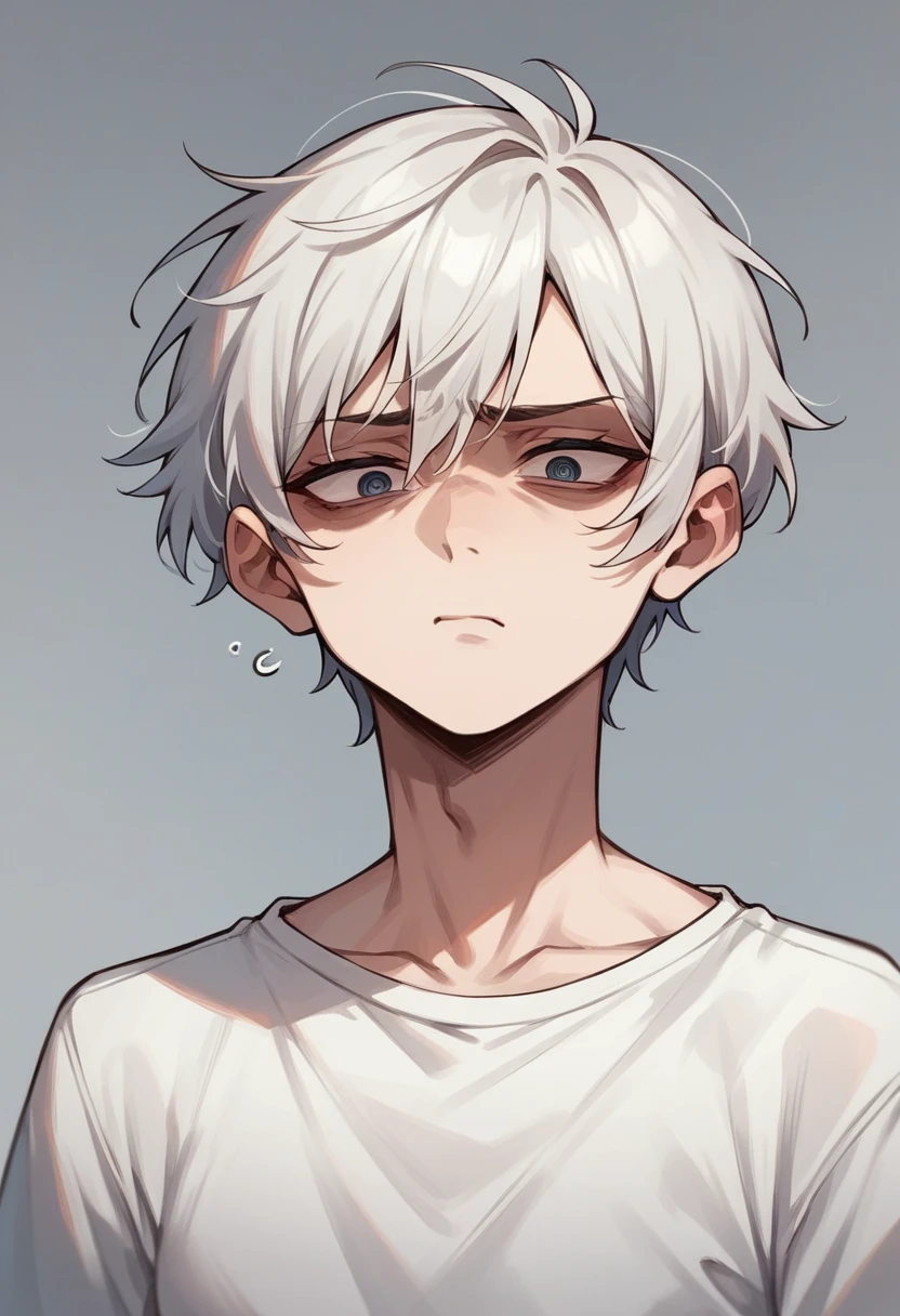 girl White short hair Confused eyes Tired look look down