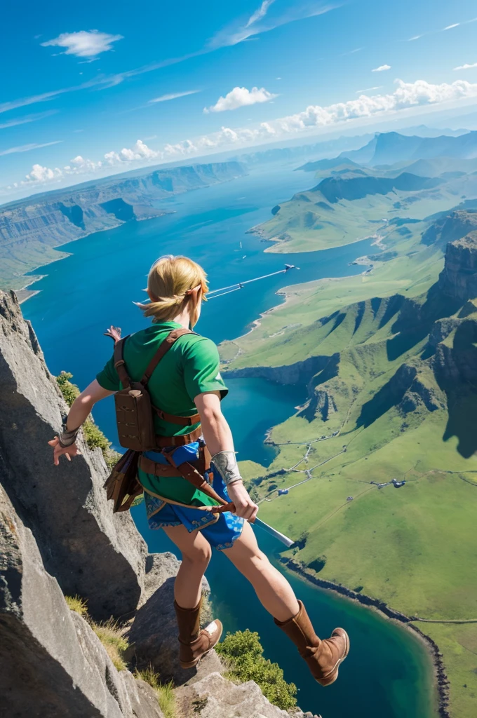 The Legend of Zelda Link、Link gliding through the sky on a parasail、A vast expanse of land、
