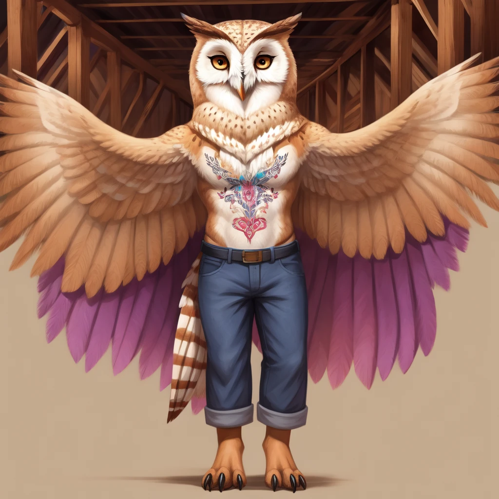 colorful barn owl tattoo design , no background