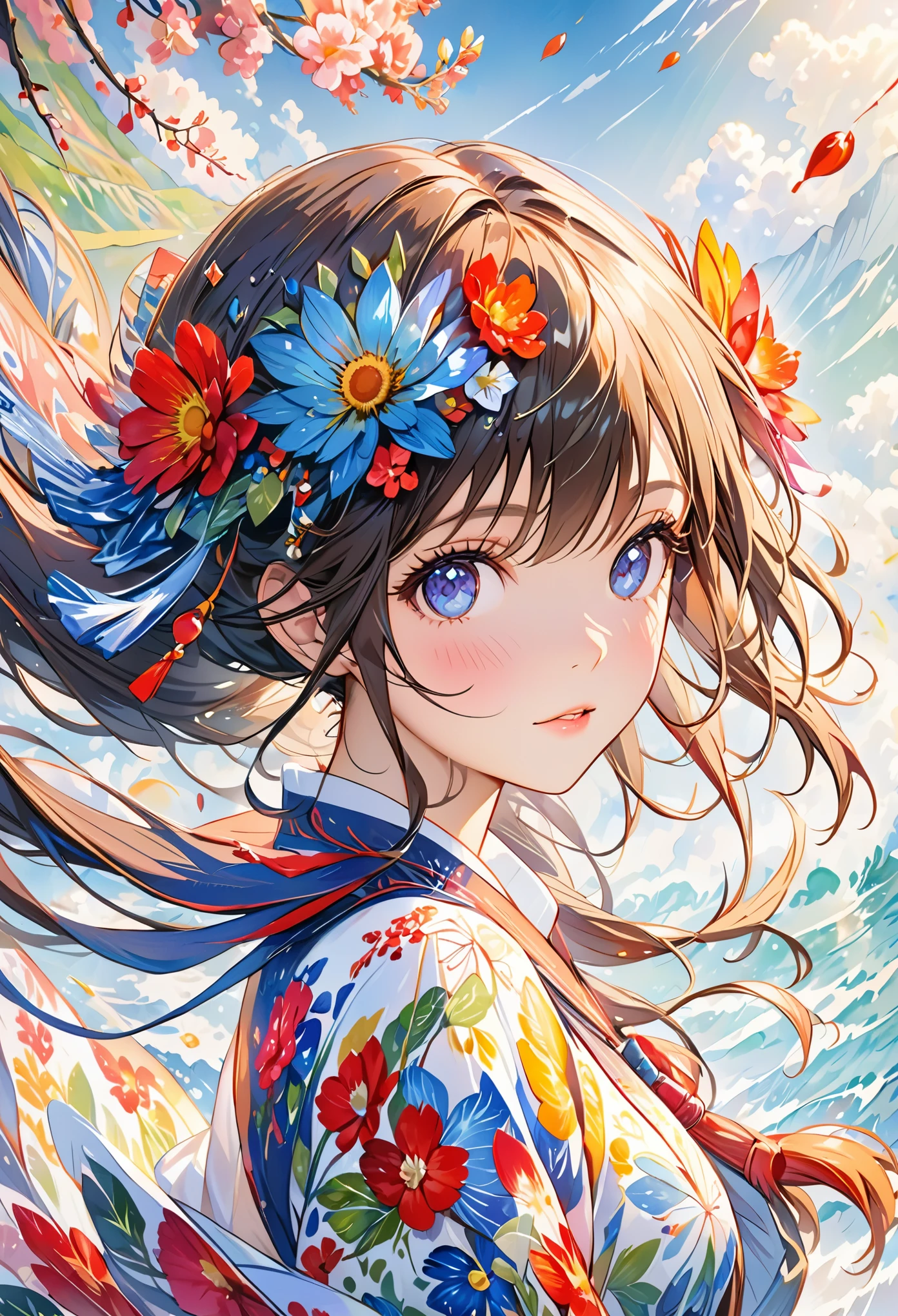 (masterpiece,Top,,Official Art,Beautiful Beauty:1.2),(1girl:1.3),Extremely detailed,Colorful,The most detailed,(Watercolor:1.3),Optical Hybrid,Playful pattern,Lively texture,Rich colors,Unique visual effects