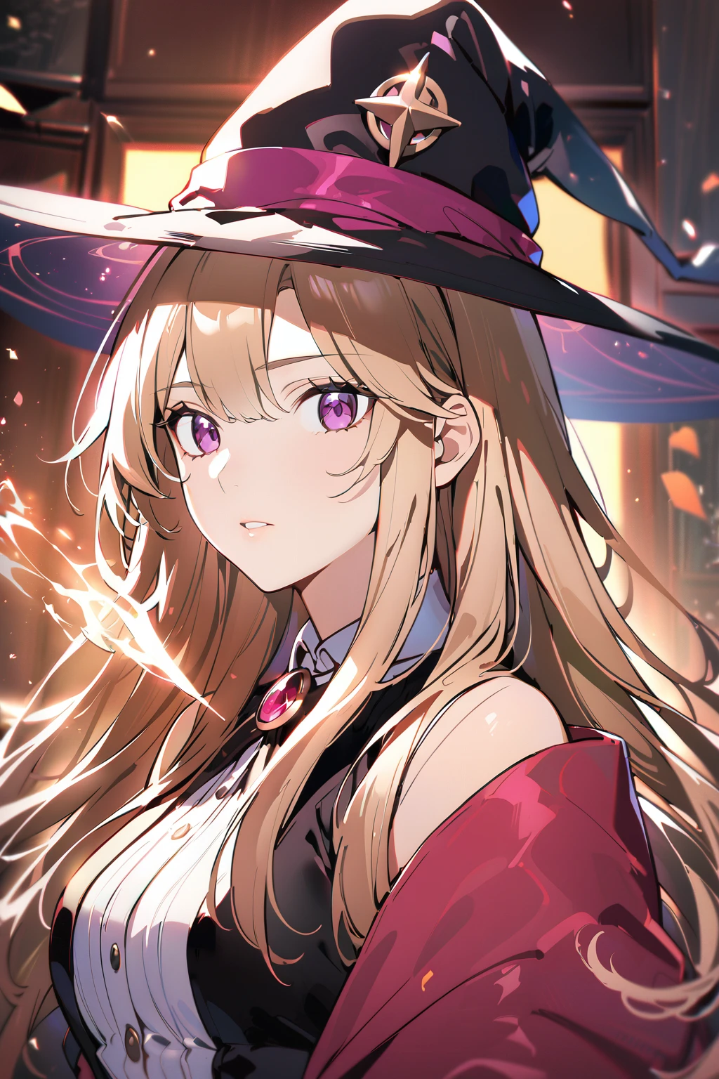 Close-up of a person in a hat and dress, marisa kirisame, Portrait of a female magician, Beautiful anime portraits, Stunning Anime Face Portraits, From Girls Frontline, anime art wallpaper 4k, anime art wallpaper 4k, Frivolous anime witch casting a spell, anime wallpaper 4k, anime wallpaper 4k, portrait of a young witch girl