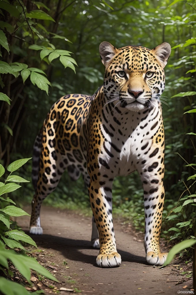 Create an image measuring 30 centimeters by 120 centimeters of a jaguar walking in the forest