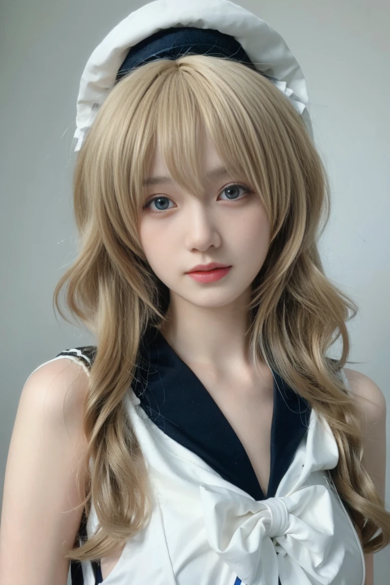 best quality, tmasterpiece,Ultra-high resolution,Clear face,（Reality：1.4），ferpect lightwg，(upper body shot:1.5), (photorealistic:1.50), anime wallpaper, Guviz style artwork, cover-up fantasy up to magic , by Yang J, Guviz, beautiful artwork illustration, beautiful digital artwork, beautiful digital illustration, Li Song, beautiful anime portrait, art style w Beauvot, 1girl,long hair,lookwg at viewer,they count_w_swimsuit, (blonde hair:1.3), sailor collar, sailor hat, blue eyes