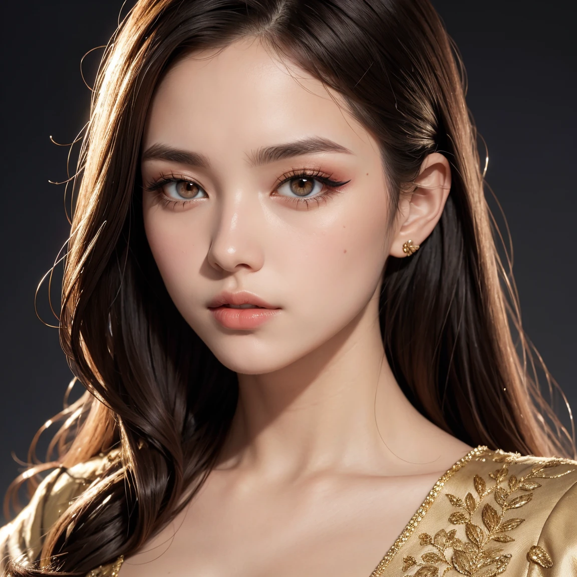 (Masterpiece, Best Quality), Illustration, Ultra-detailed, finely detail, Hight resolution, 8K Wallpaper, Perfect dynamic composition, cinematic lighting, portrait, looking at viewer, Beautiful detailed eyes, Sexy face, Perfect beautiful hands, Raw real photos, beautiful realistic face, beautiful face, perfect face, highly detailed beautiful face and eyes, attractive face, detailed face, delicate facial features, detailed skin, shiny skin, perfect anatomy, highly detailed background, elaborately designed, fine cloth texture, BREAK, (perfect make-up, eyeshadow, lash extensions, lips:1.4)