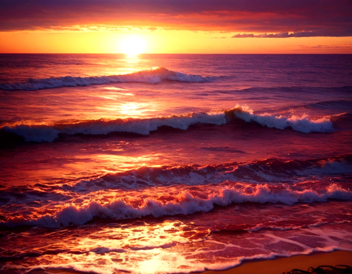 beach waves ,realistic image in the sunset background