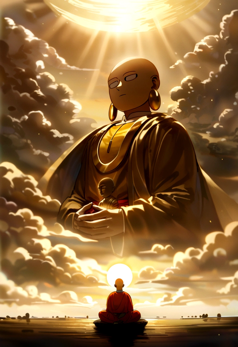 Saitama becomes a monk、Merging with Buddha、Golden Light