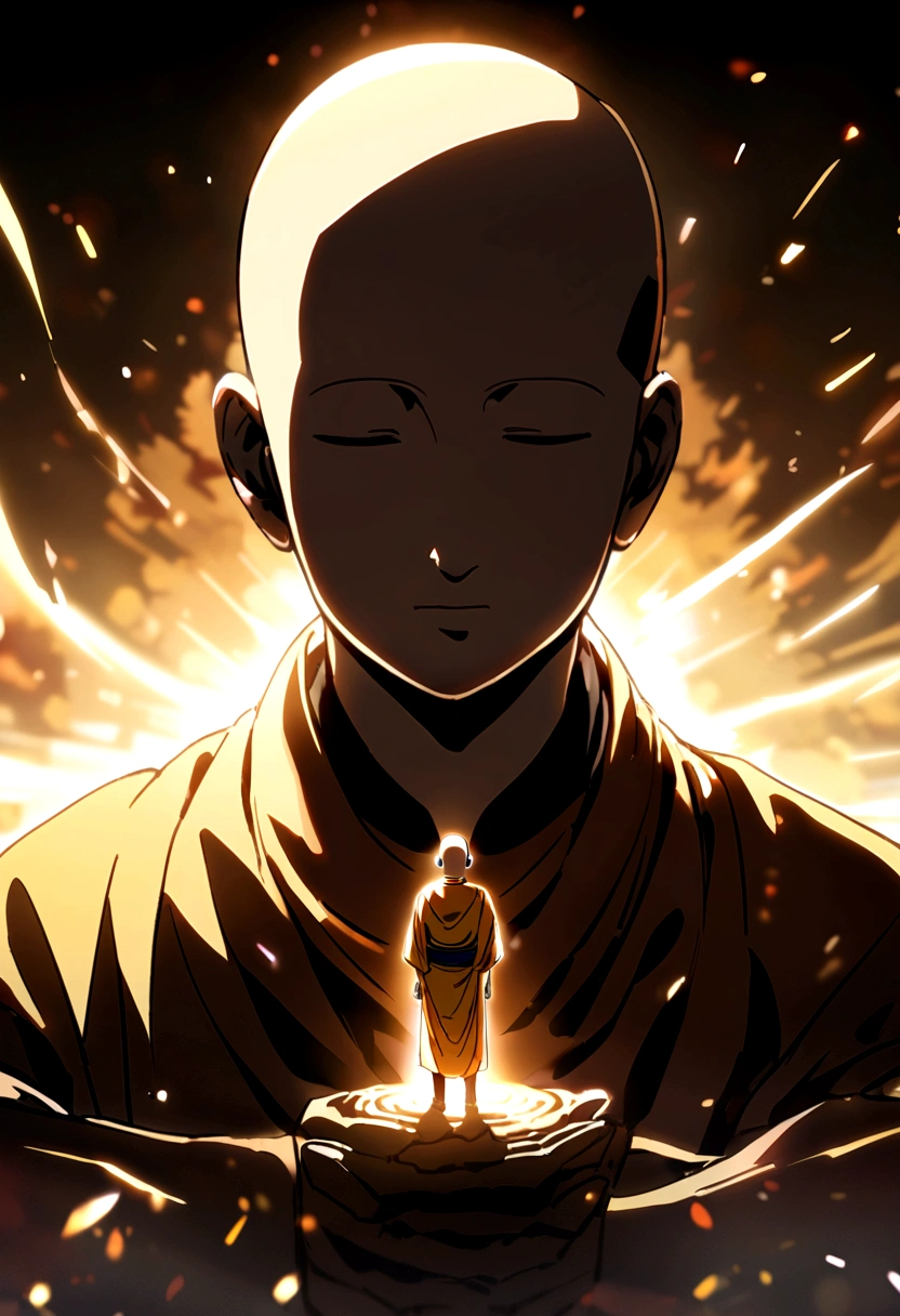 Saitama becomes a monk、Merging with Buddha、Golden Light