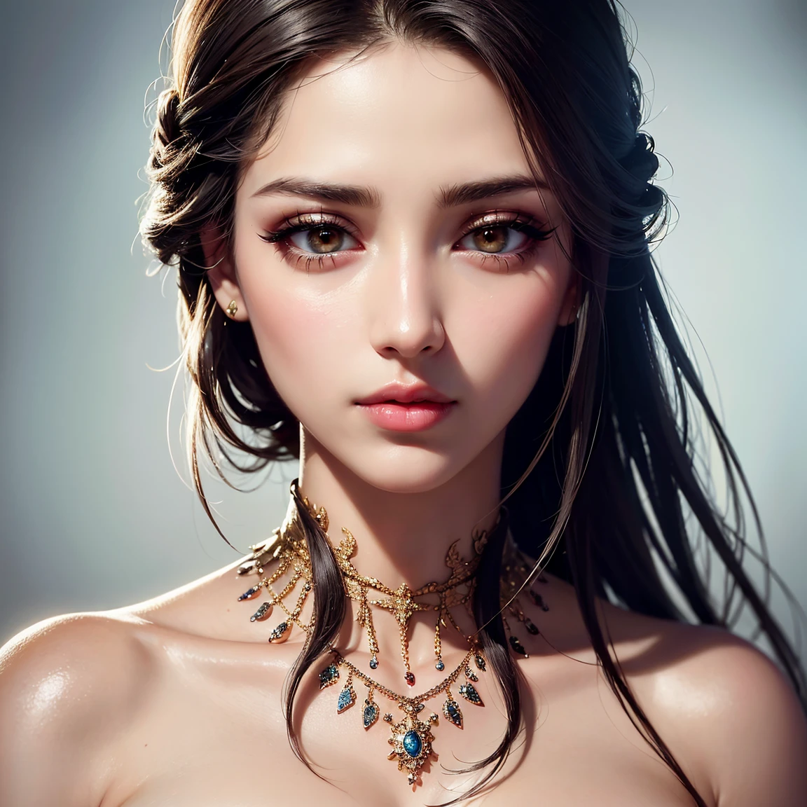 (Masterpiece, Best Quality), Illustration, Ultra-detailed, finely detail, Hight resolution, 8K Wallpaper, Perfect dynamic composition, cinematic lighting, portrait, looking at viewer, Beautiful detailed eyes, Sexy face, Perfect beautiful hands, Raw real photos, beautiful realistic face, beautiful face, perfect face, highly detailed beautiful face and eyes, attractive face, detailed face, delicate facial features, detailed skin, shiny skin, perfect anatomy, highly detailed background, elaborately designed, fine cloth texture, BREAK, (perfect make-up, eyeshadow, lash extensions, lips:1.4)
