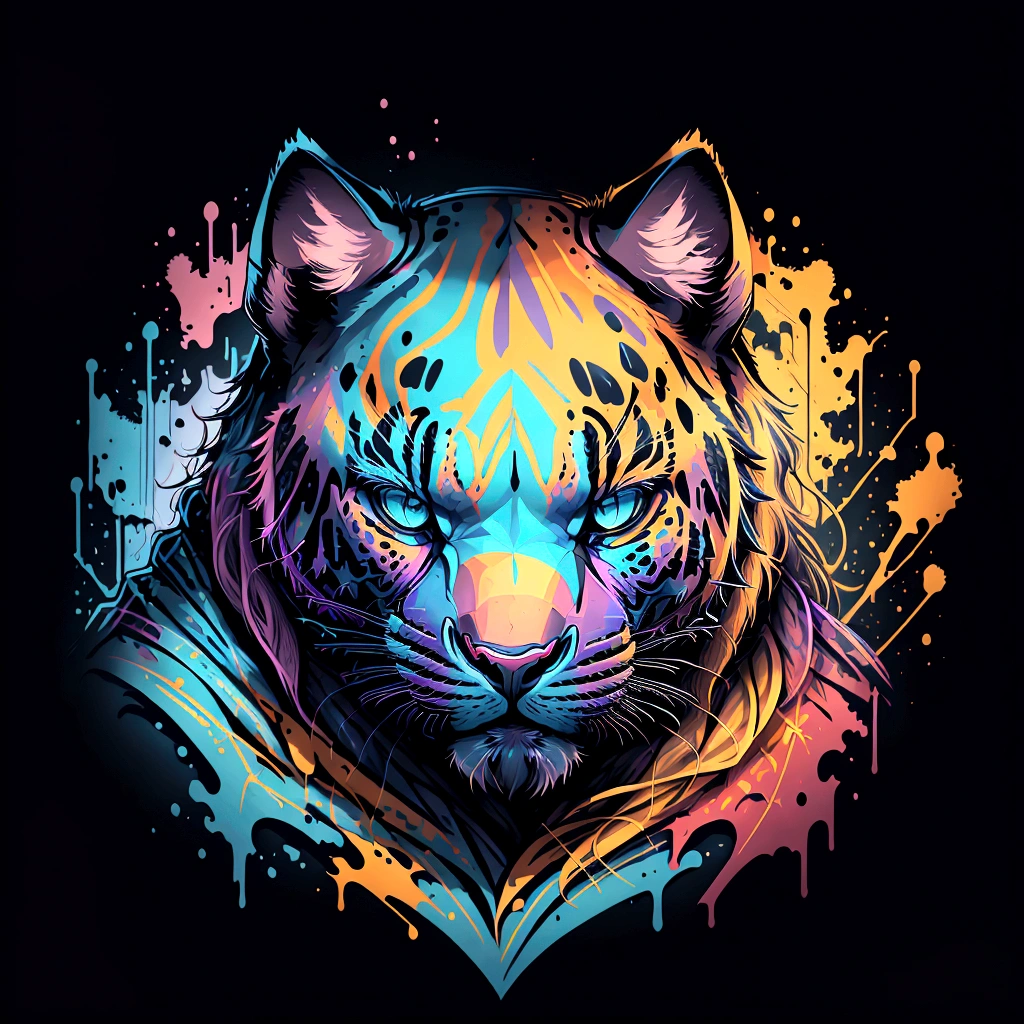 Masterpiece, best quality, very detailed, extremely detailed, colorful panther’s head, no background
