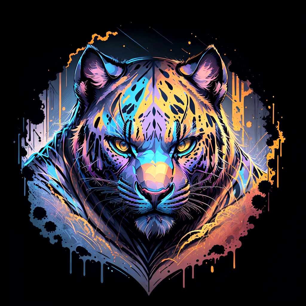 Masterpiece, best quality, very detailed, extremely detailed, colorful panther’s head, no background