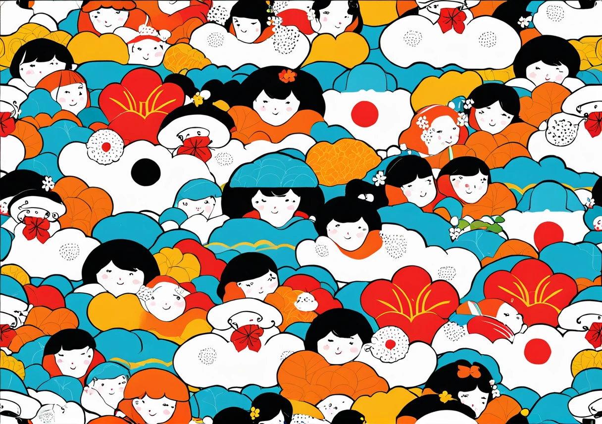 Japan's Shinkansen 500 series、Hello Kitty、Stop at the platform、The leader is visible、Illustrated style