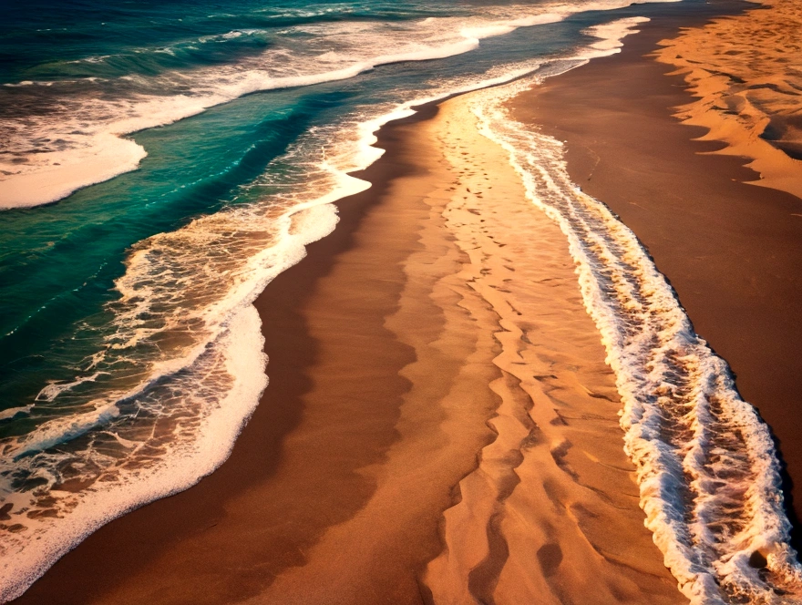 beach waves , realistic image sand in the background of an island