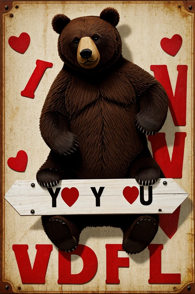 Create a bear that is in love with a sign that says I love you