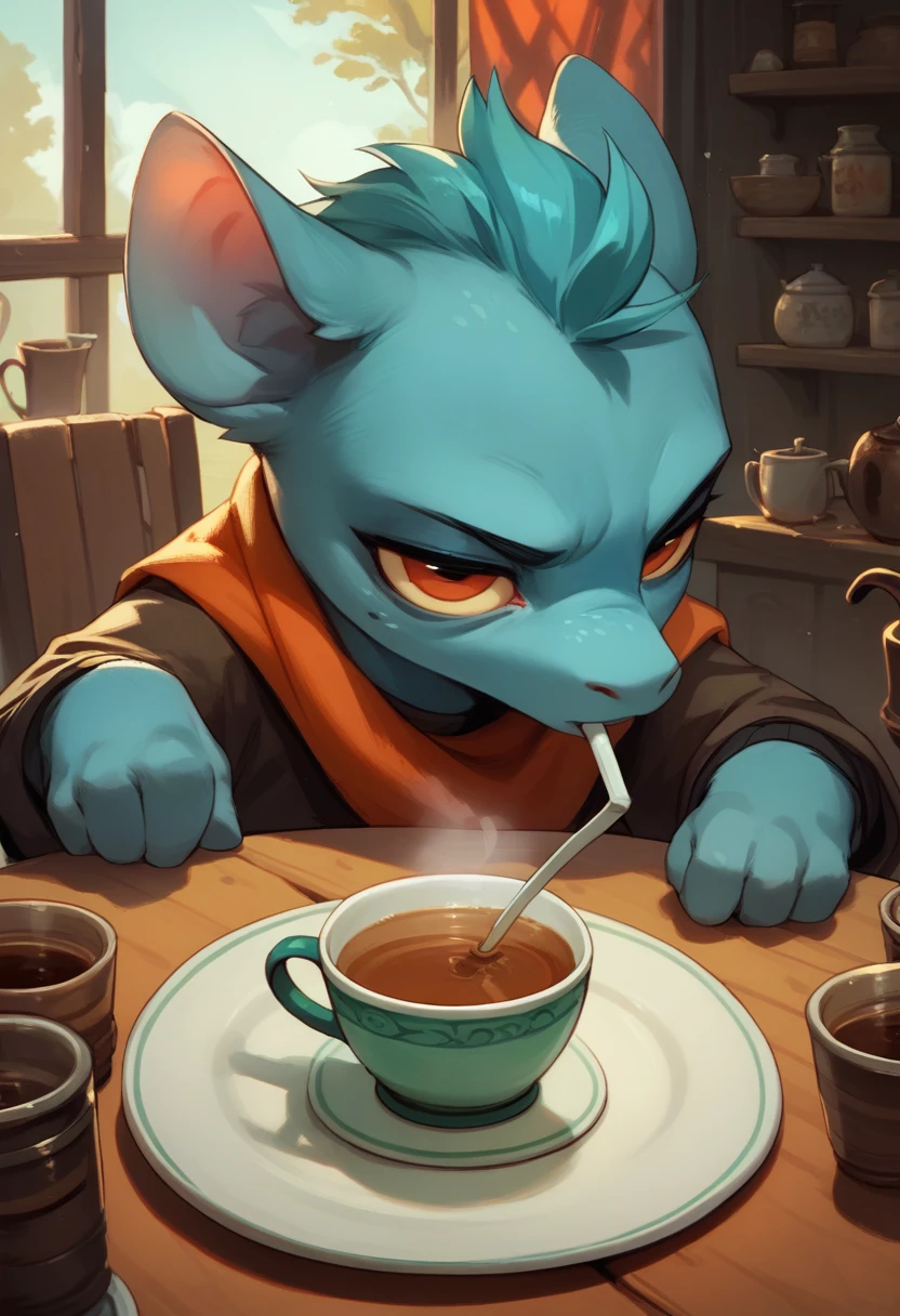 a gathering of ponies in the woods drinking tea at a round table and discussing important matters with a clever look. 