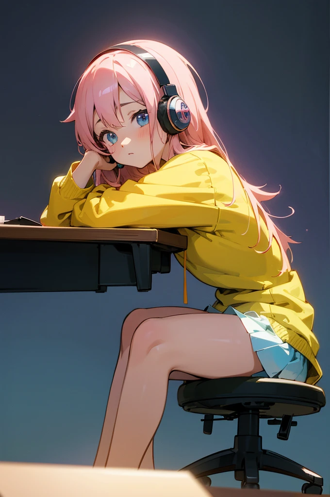 anime girl sitting at a desk with a laptop and headphones on, lofi girl, anime girl desktop background, digital anime illustration, anime style 4 k, anime art wallpaper 4k, anime art wallpaper 4 k, anime art wallpaper 8 k, lofi portrait, 4k anime wallpaper, anime wallpaper 4 k, anime wallpaper 4k, nightcore, lofi artstyle