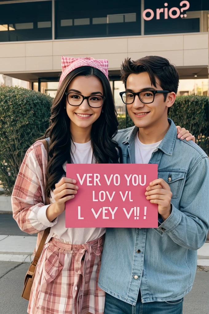 Create a cute date that carries a sign with the name I love you Veronica