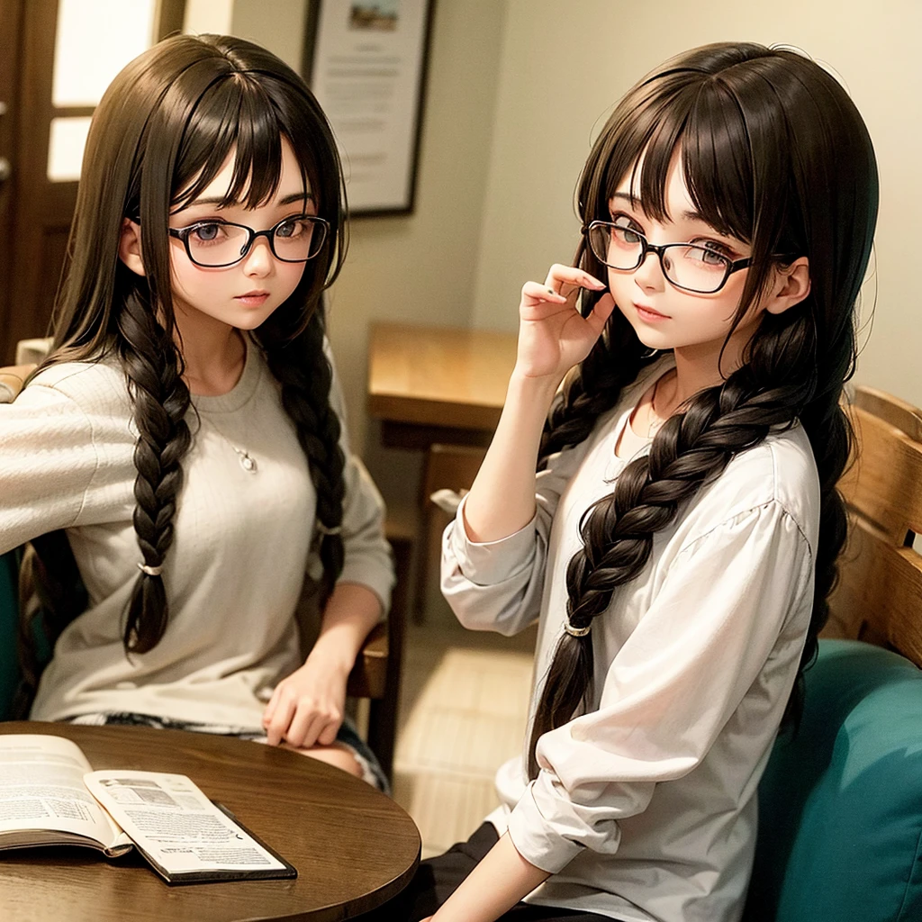 17 year old girl wears glasses and braids her hair.