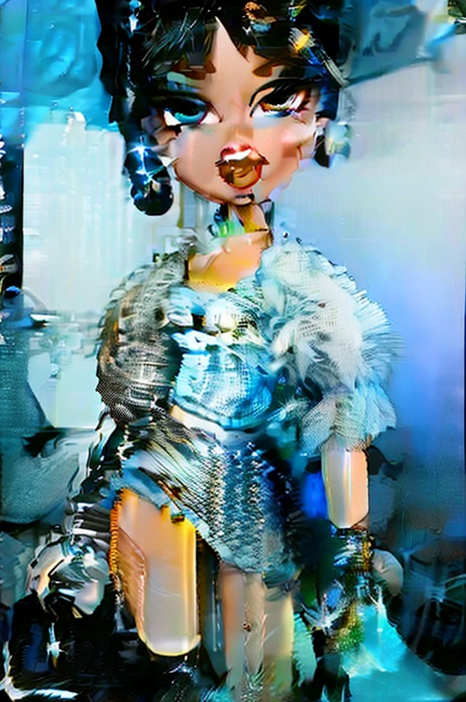 1 girl, blue eyes, thick lips, black hair, smile, diamond earrings, short linen top, short skirt, 4k resolution, Diamond Grillz, BRT2
