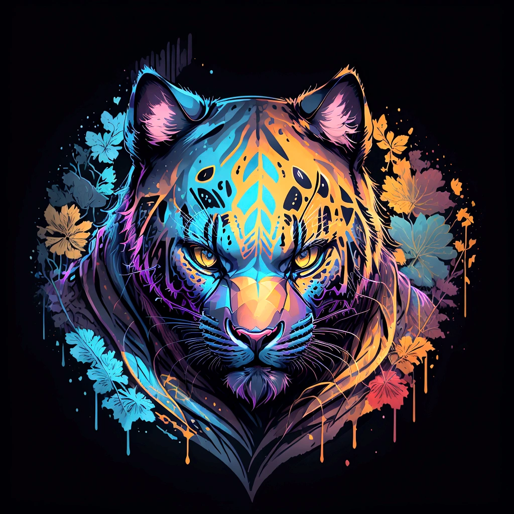 Masterpiece, best quality, very detailed, extremely detailed, colorful panther’s head, kind face, big beautiful eyes, no background