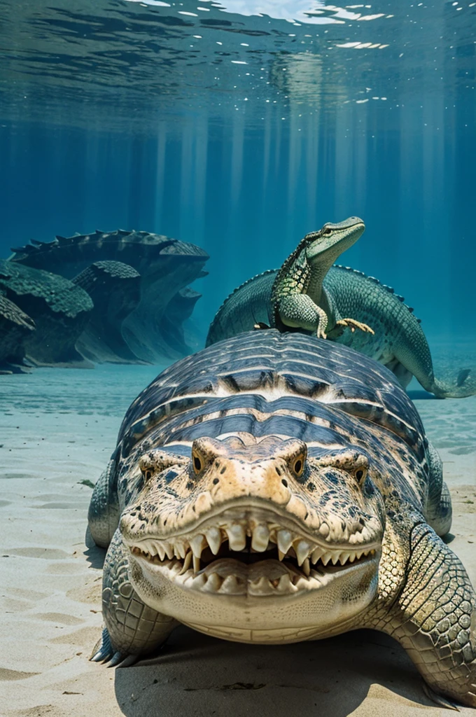 A beautiful copyright free image of crocodile with big fish
