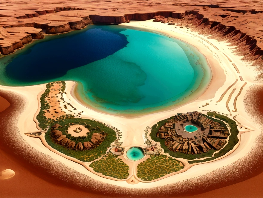 desert island, super realistic with details , top view image hdr light