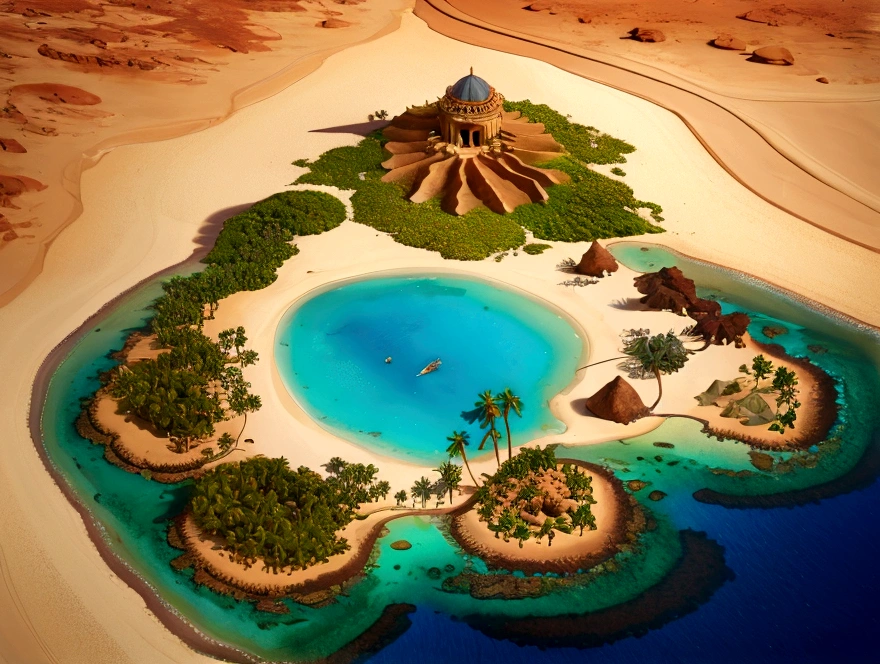 desert island, super realistic with details , top view image hdr light